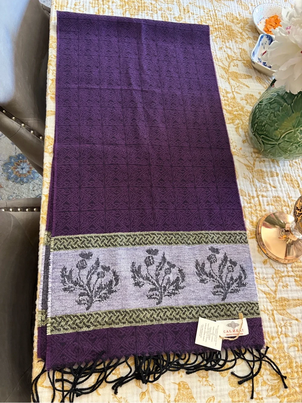 Calzeat Purple Multi-Texture Wool Scarf - Pure New Wool